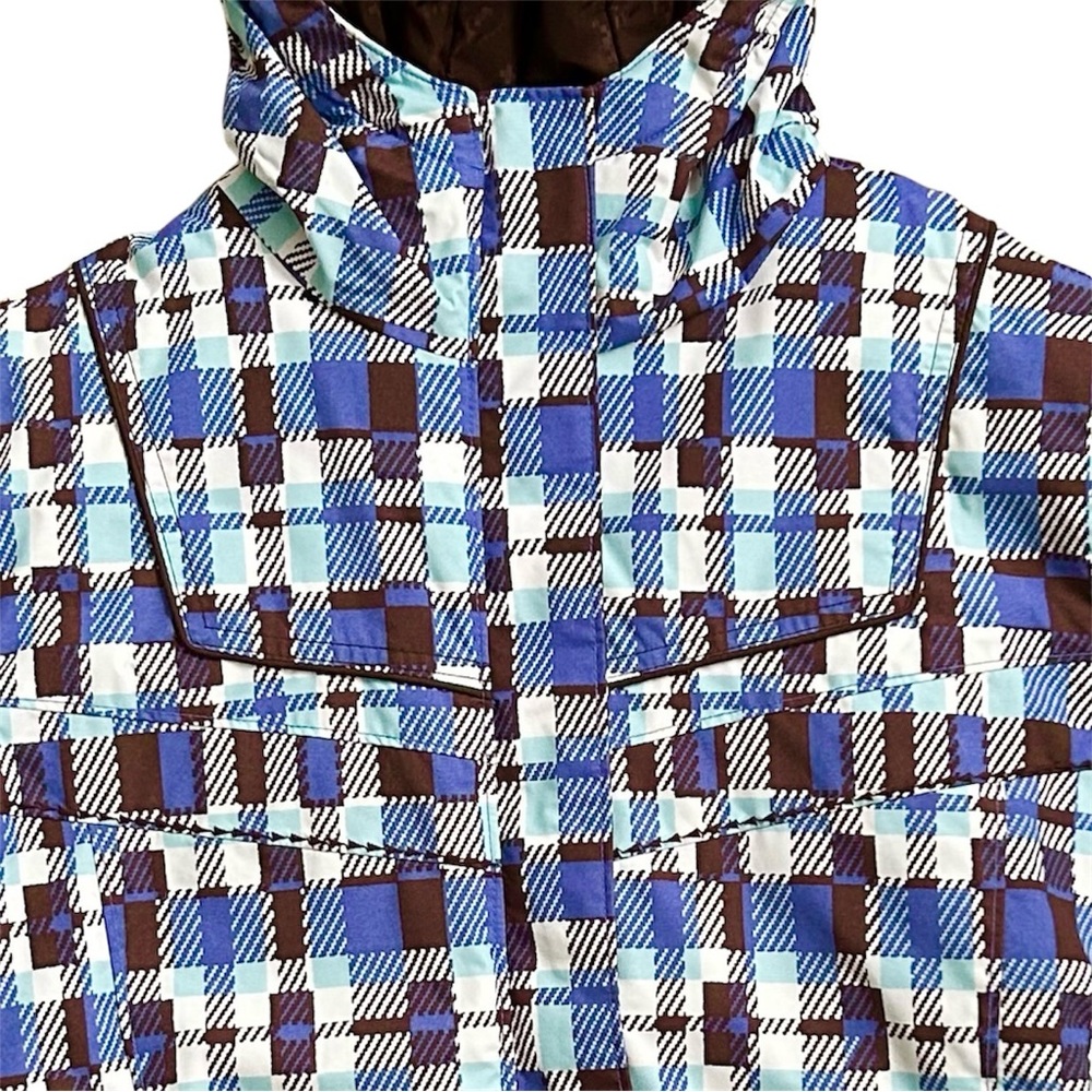 Columbia Snow Ski Waterproof Periwinkle Blue Brown Plaid Jacket Hood Size 14/16 - Picture 2 of 16